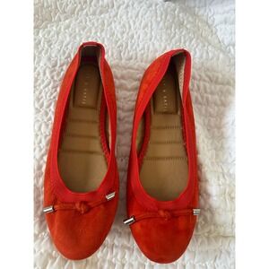 Kelly & Katie Perri Red Leather Ballet Flats Round Toe Bow Detail Womens 7.5M